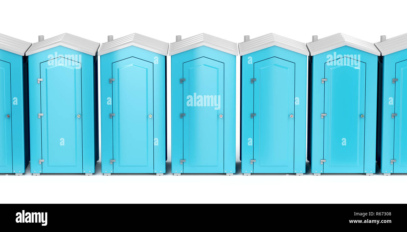 Portable plastic toilets on white Stock Photo