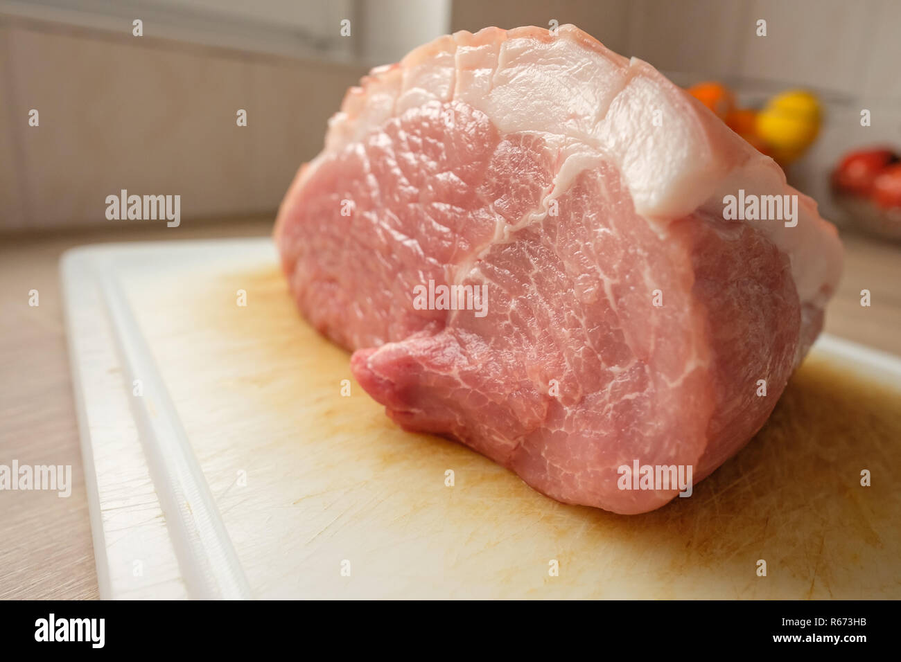 roast pork raw from the shoulder with rind Stock Photo Alamy