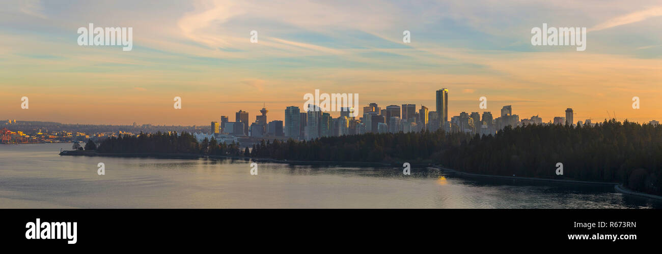 Vancouver BC Skyline Along Stanley Park at Sunset Stock Photo - Alamy