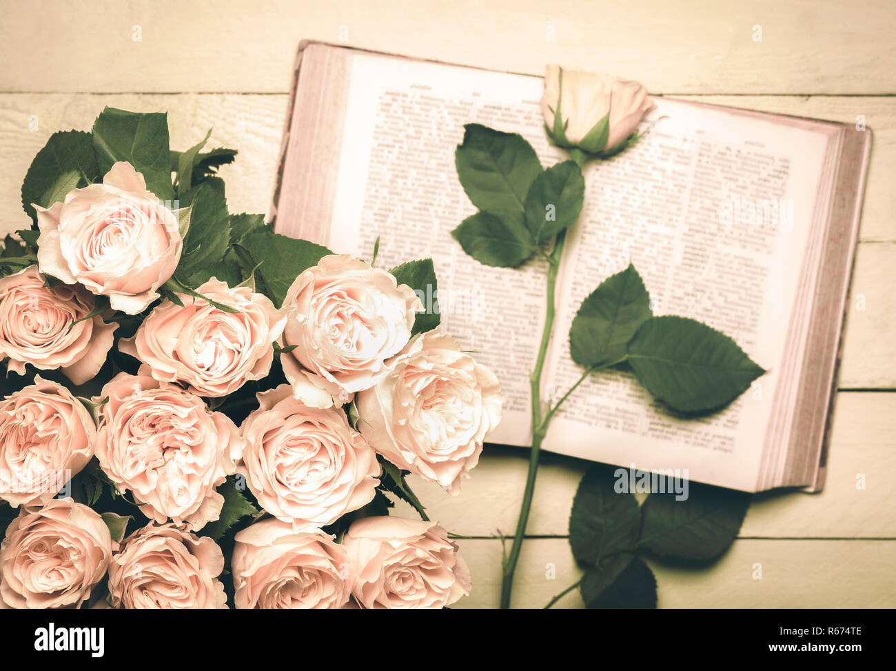 Open Book Frame With Roses Roses bouquet and an open book in retro style Stock Photo - Alamy
