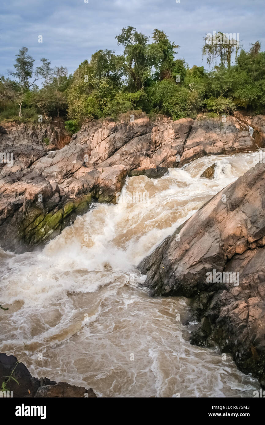 Don Khon waterfall on the Mekong river Stock Photo
