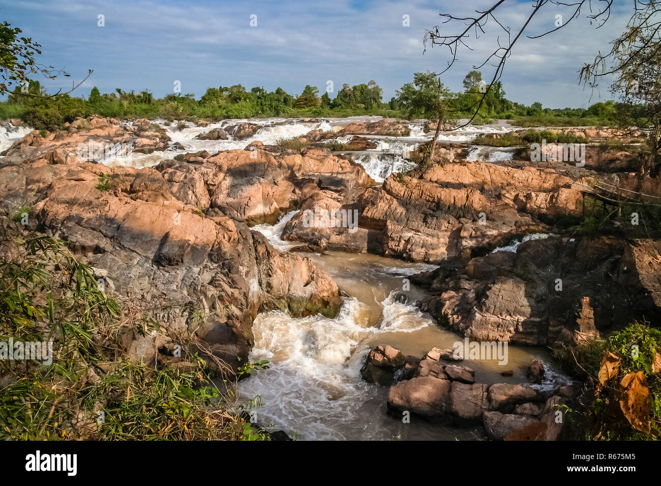 Don Khon waterfall on the Mekong river Stock Photo