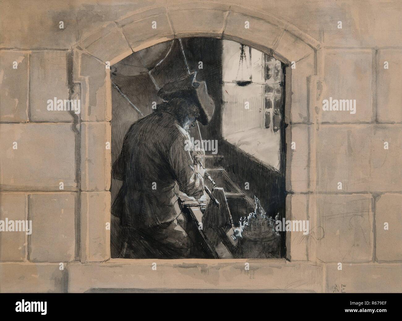 ALBERT EDELFELT, BY THE LATHE.jpg - R679EF Stock Photo