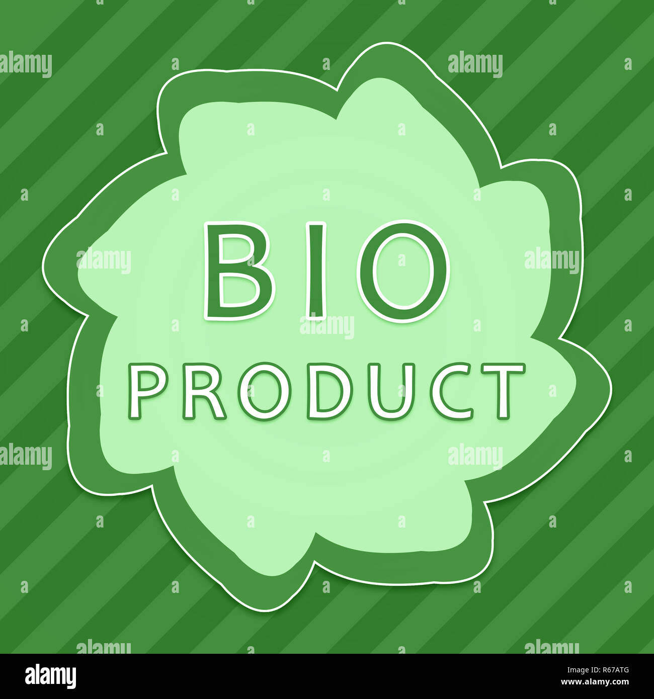 Bio product label on striped green background Stock Photo Alamy