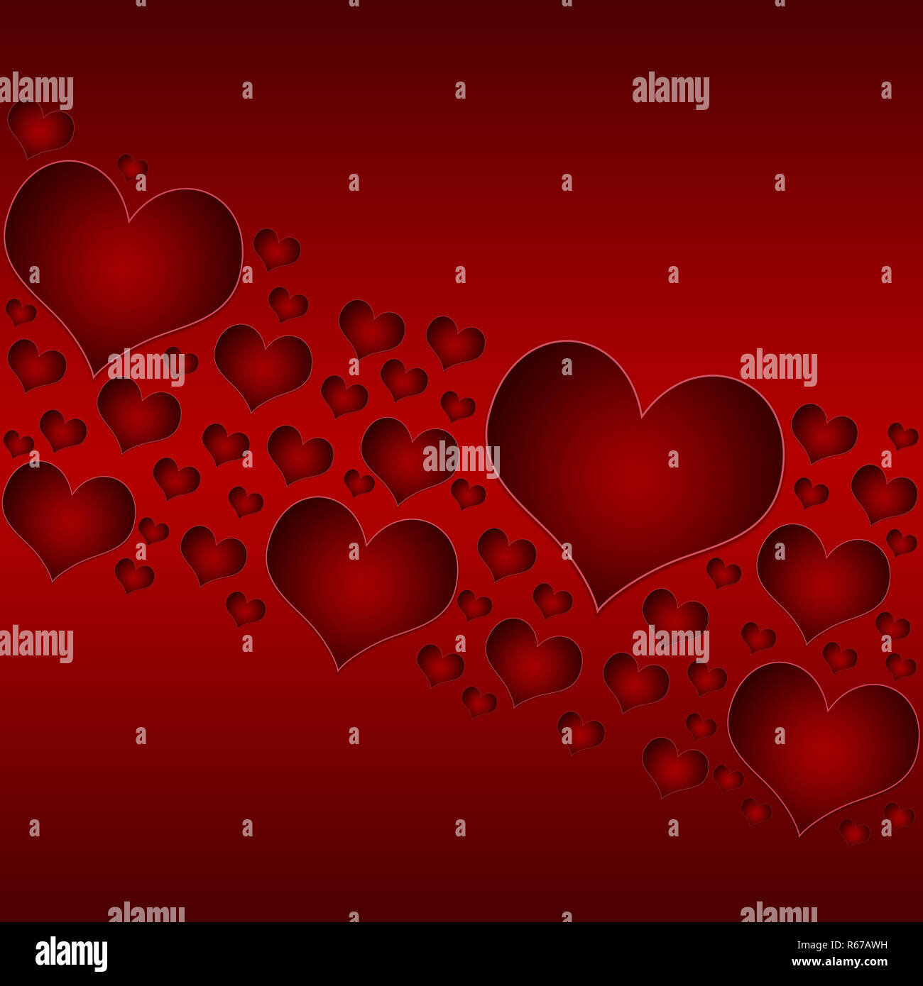 Romantic red background with hearts, valentines day, wedding card or ...