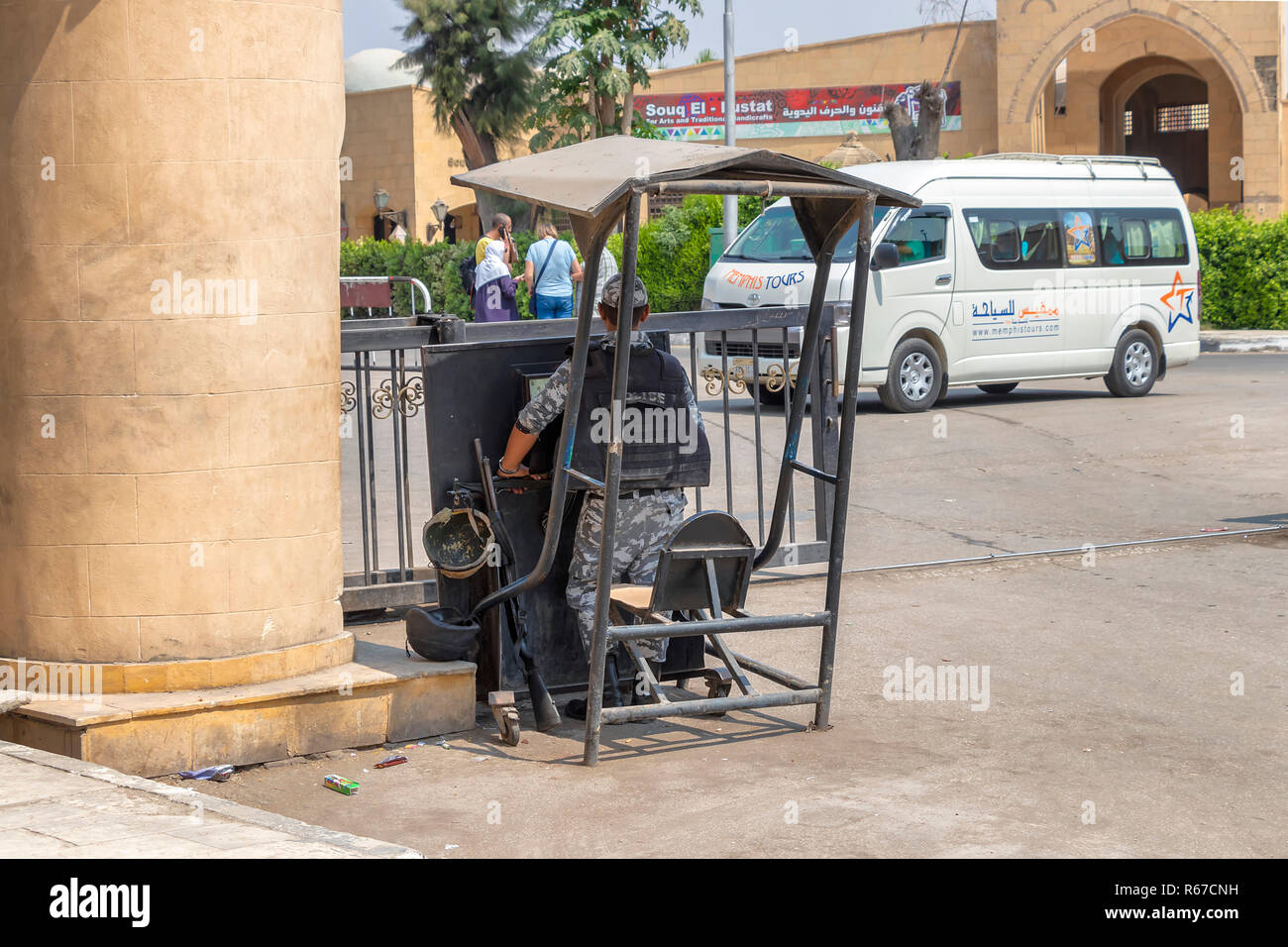Cairo, Egypt September 16, 2018 Egyptian security forces guard the