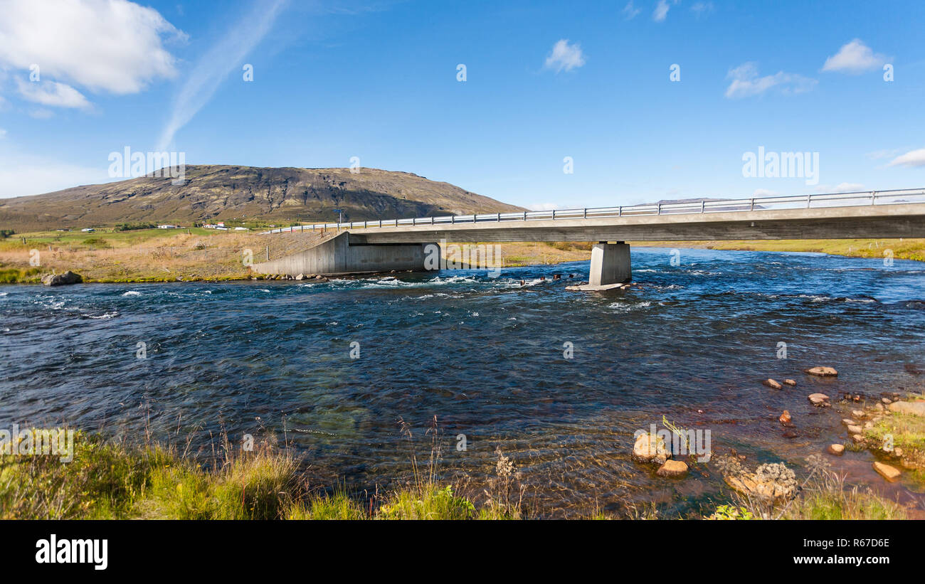 Bruara river with bridge in Iceland in autumn Stock Photo