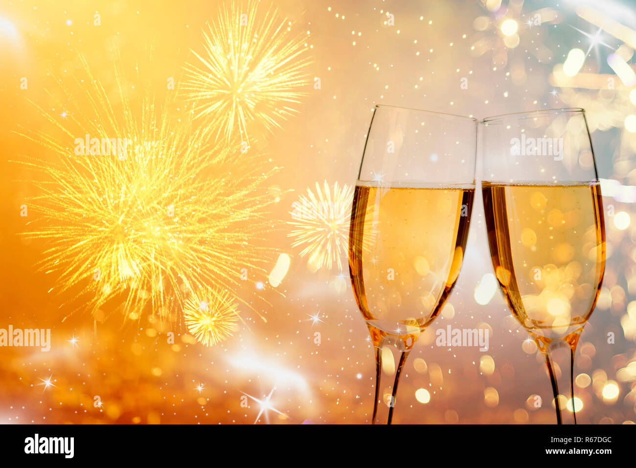 Champagne glasses on sparkling background Stock Photo Alamy
