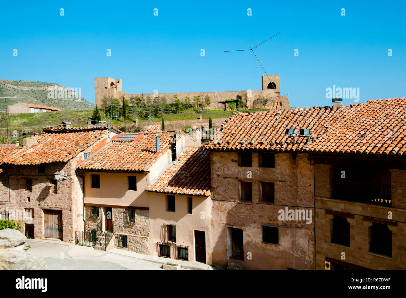 Stone Buildings - Mora de Rubielos - Spain Stock Photo