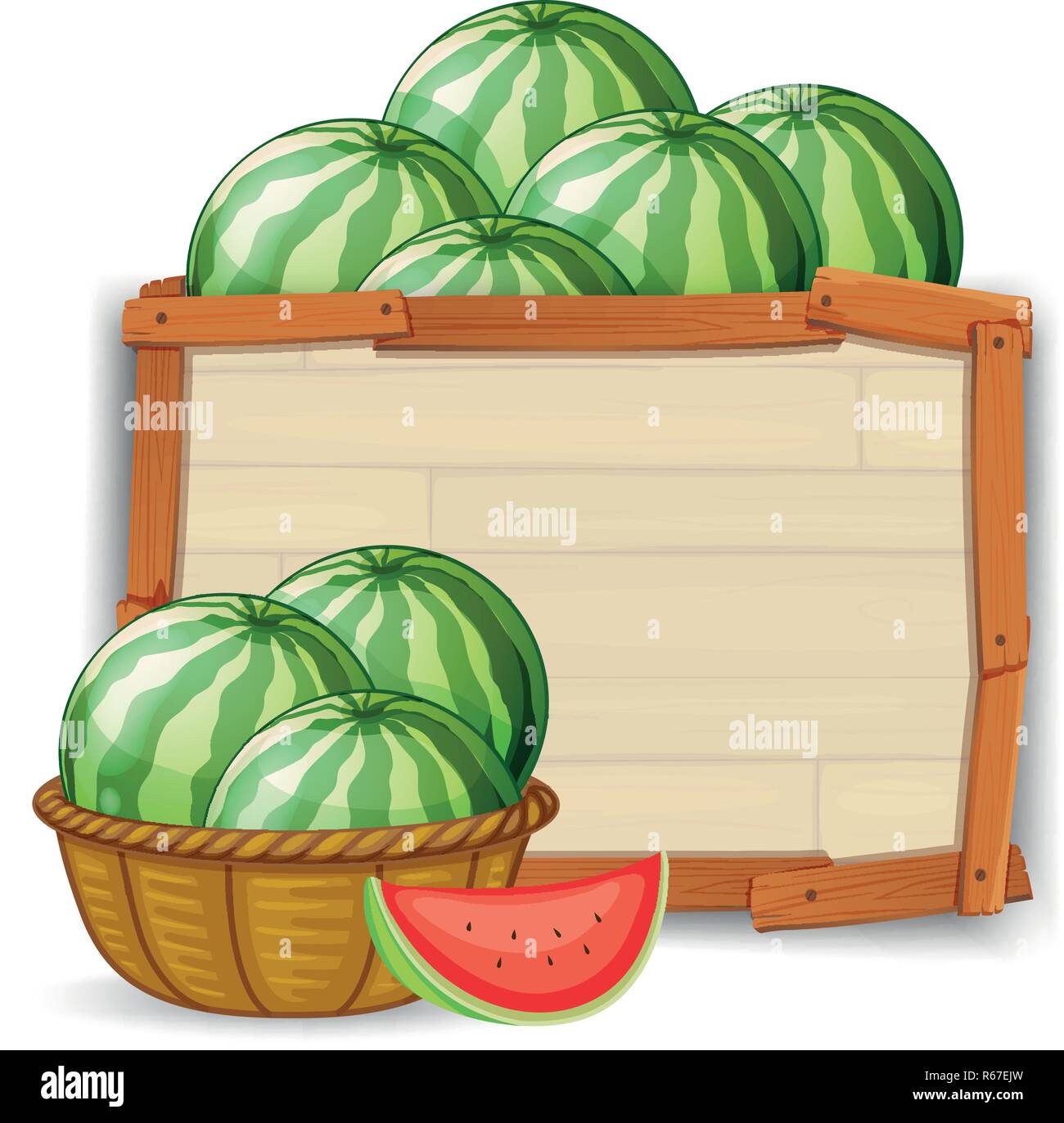 Watermelon On The Wooden Banner Illustration Stock Vector Art