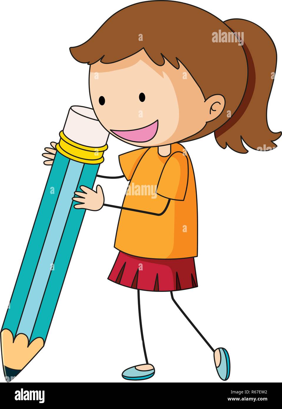 Doodle girl holding pencil illustration Stock Vector Image & Art - Alamy