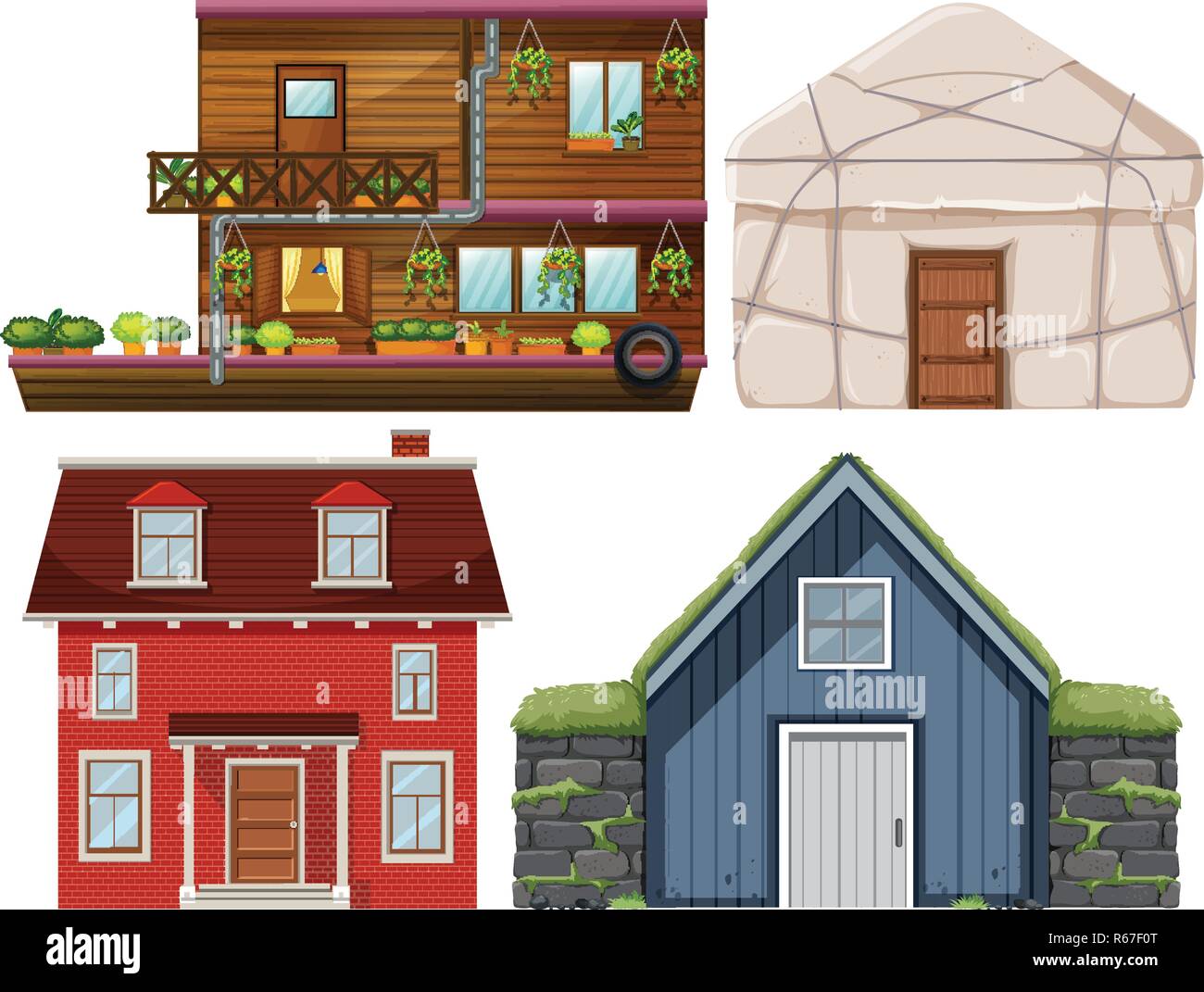 Set of different house illustration Stock Vector