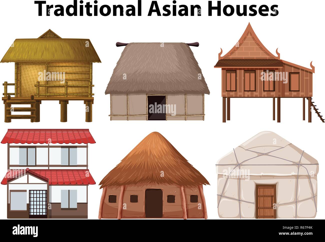 Set of traditional house illustration Stock Vector