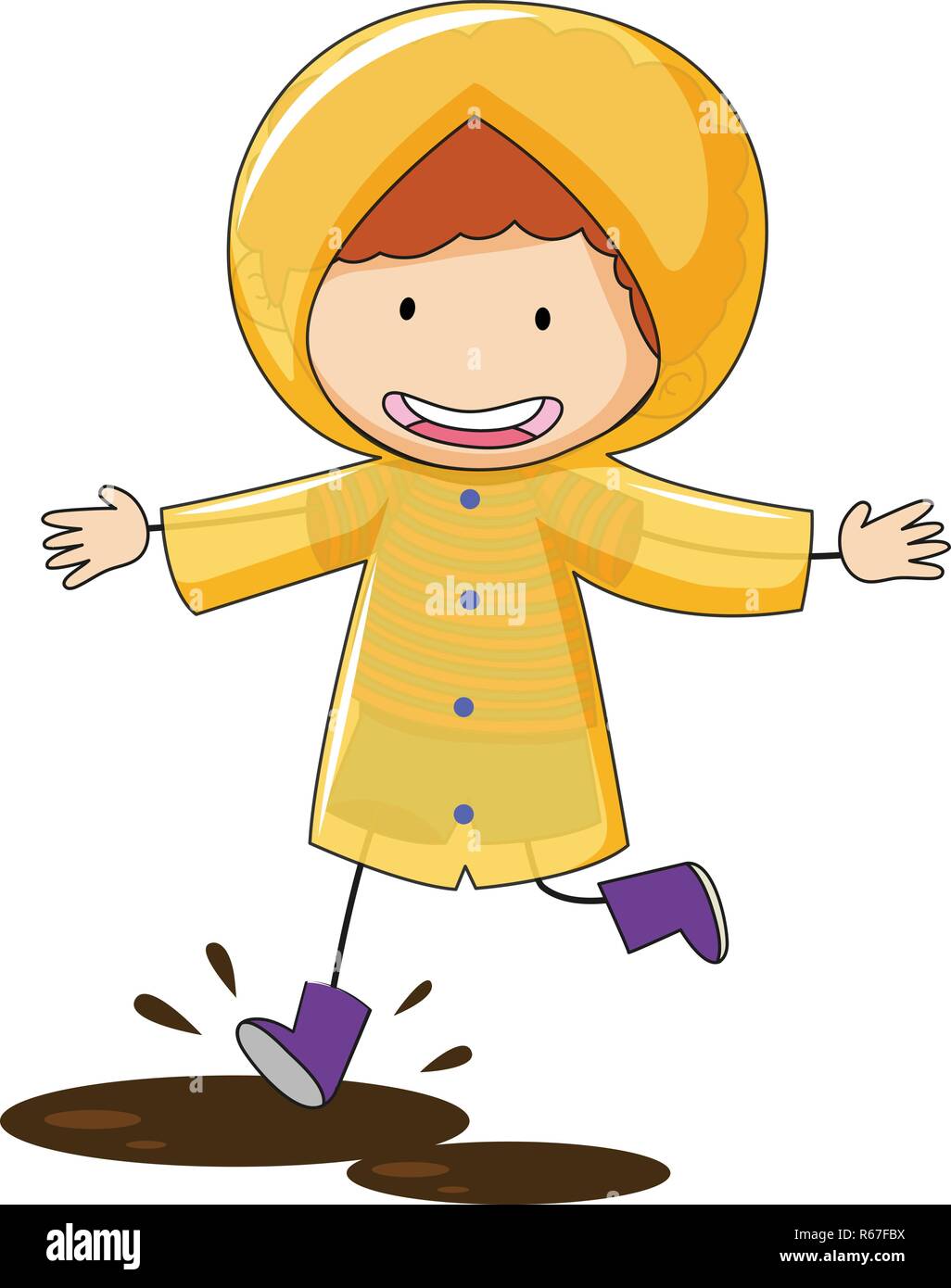 Doodle kid wearing raincoat illustration Stock Vector