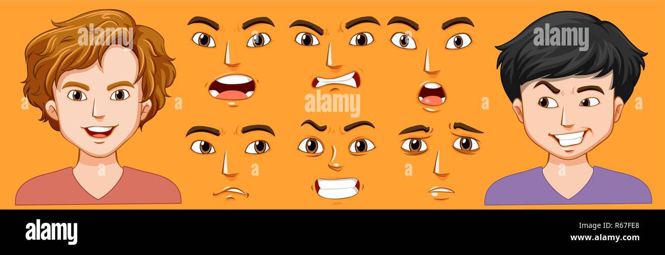 Set of man with different facial express illustration Stock Vector ...
