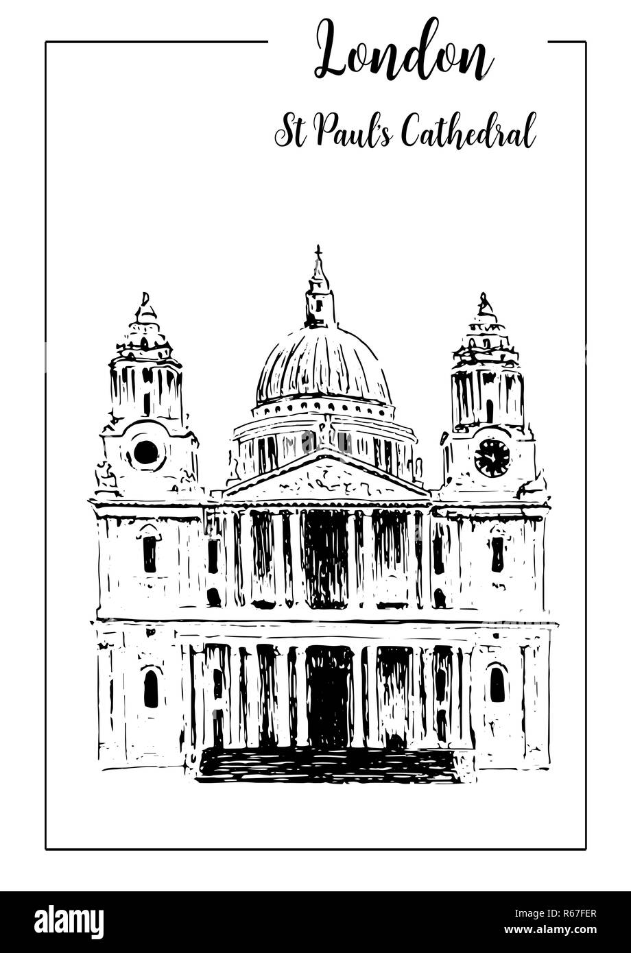 London symbol St. Paul's Cathedral. Beautiful hand drawn vector sketch illustration. Stock Photo