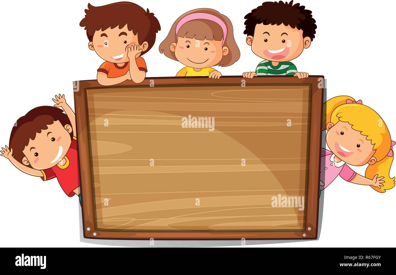 Kids on wooden board illustration Stock Vector Image & Art - Alamy