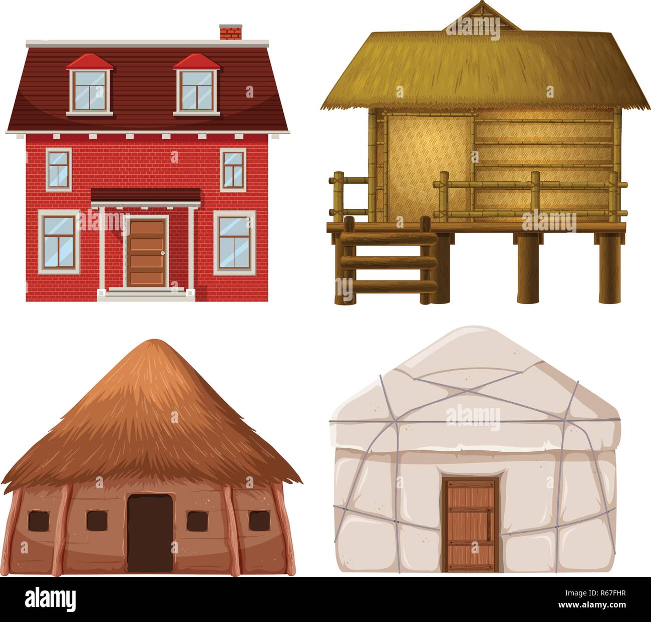 Set of traditional house illustration Stock Vector