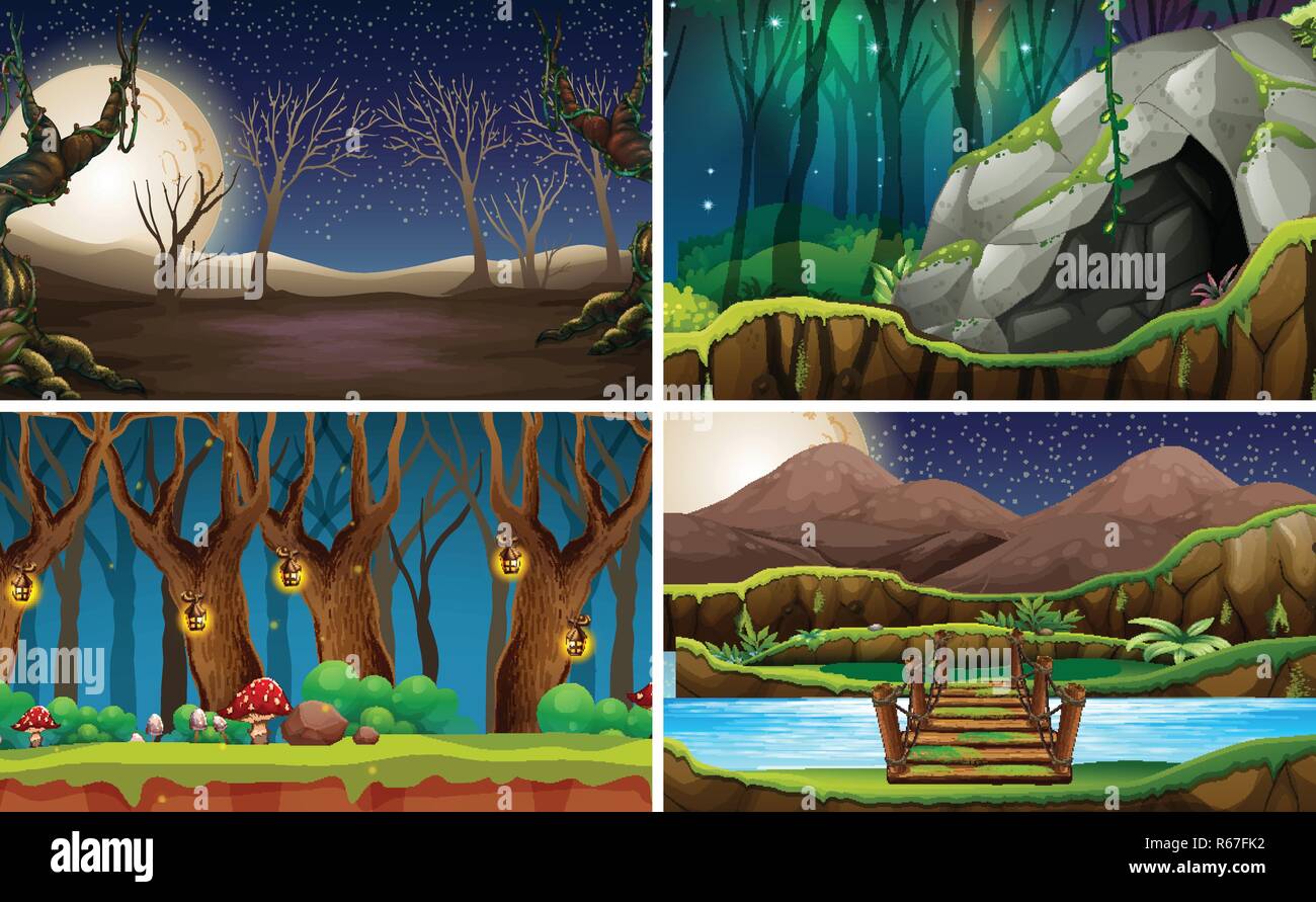 Set of nature landscape at night illustration Stock Vector Image & Art ...