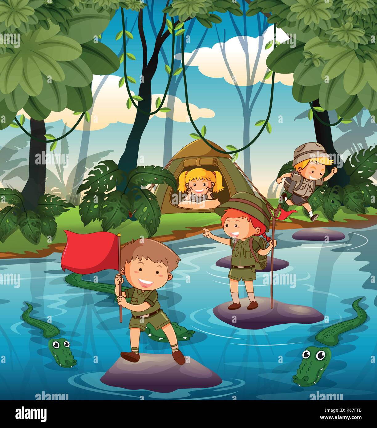 Camping kids in the nature illustration Stock Vector Image & Art - Alamy