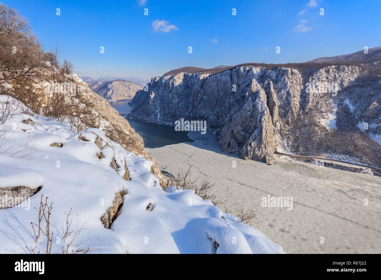 Danube Gorges in winter, Romania Stock Photo