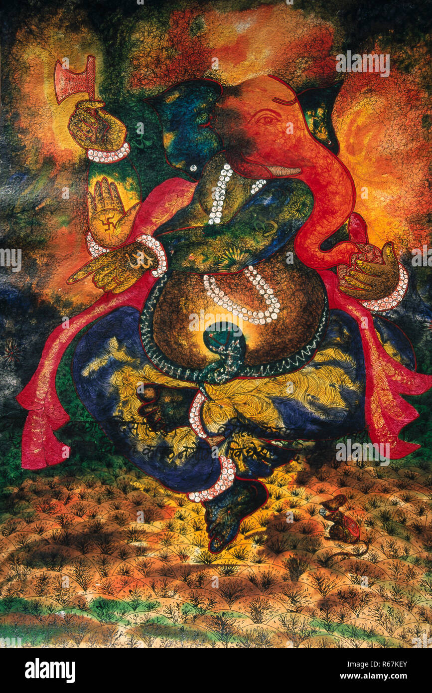 miniature of Painting of Ganesh ganpati God on paper Stock Photo