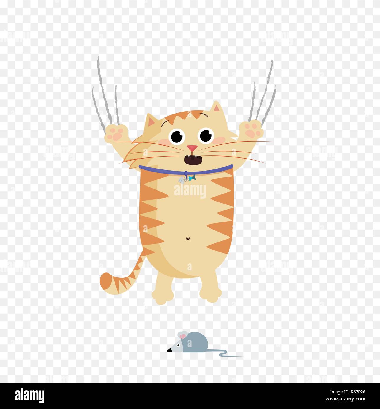 Vector illustration of cute cartoon ginger cat character frightened and  escaping of mouse bangles being scary. Crying pet clip art on transparent  back Stock Vector Image & Art - Alamy