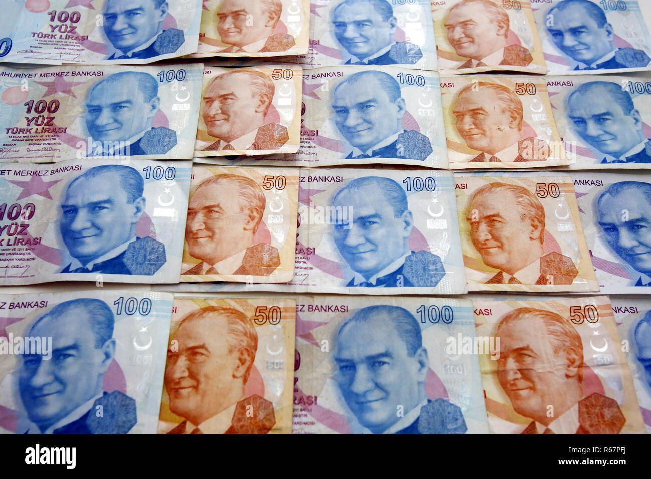 Turkish liras with Ataturk pictures Stock Photo
