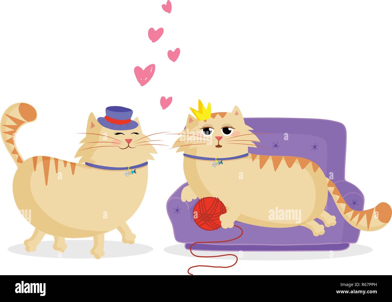Cute Cartoon Cats Boy And Girl In Love Male Cat In Top Hat And Female Princess Cat On The Sofa With Ball And Pink Hearts Between Of Them Valentines Stock Vector Image Cute Cartoon Cats Boy And Girl In Love Male Cat In Top Hat And Female Princess Cat On The Sofa With Ball And Pink Hearts Between Of Them Valentines Stock Vector Image
