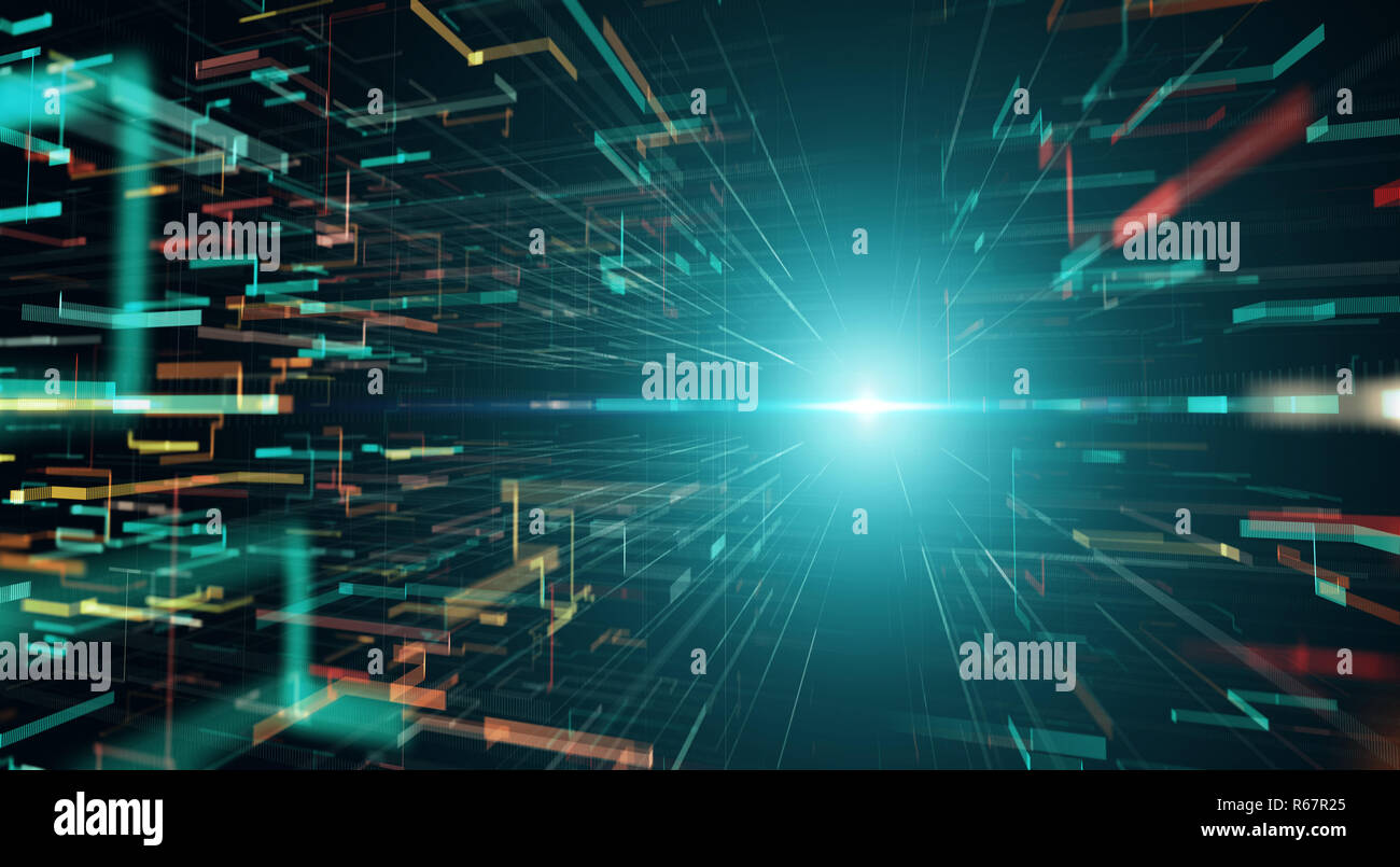 Data Light Rays Ray of light shining through on digital data background - 3D Rendering ...