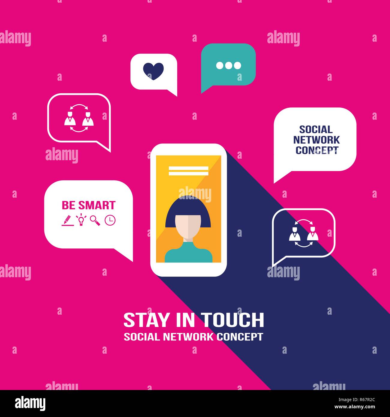Smart phone mobile with user icon and speech bubbles Flat design Stock Vector
