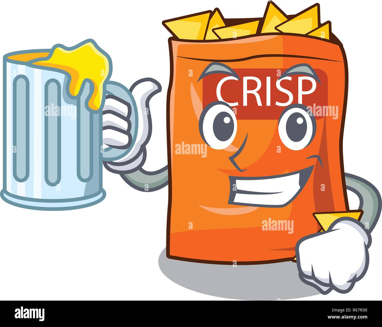 With juice crispy chips snack on a character vector illustration Stock