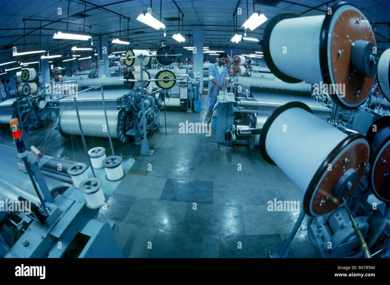 water jet weaving machine, textile industry, india Stock Photo Alamy