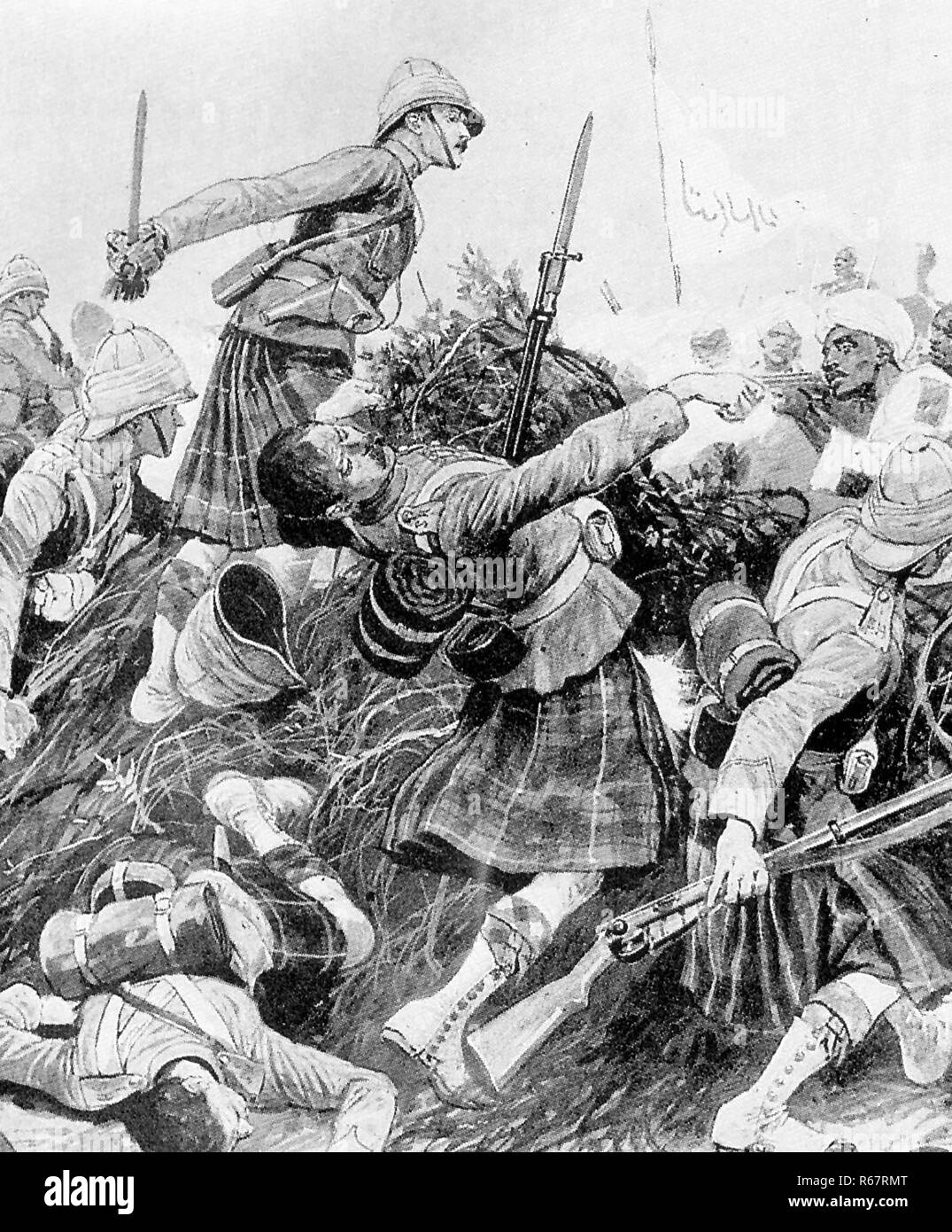 BATTLE OF ATBARA 8 April 1898. Seaforth Highlanders storm a Mahdist position Stock Photo