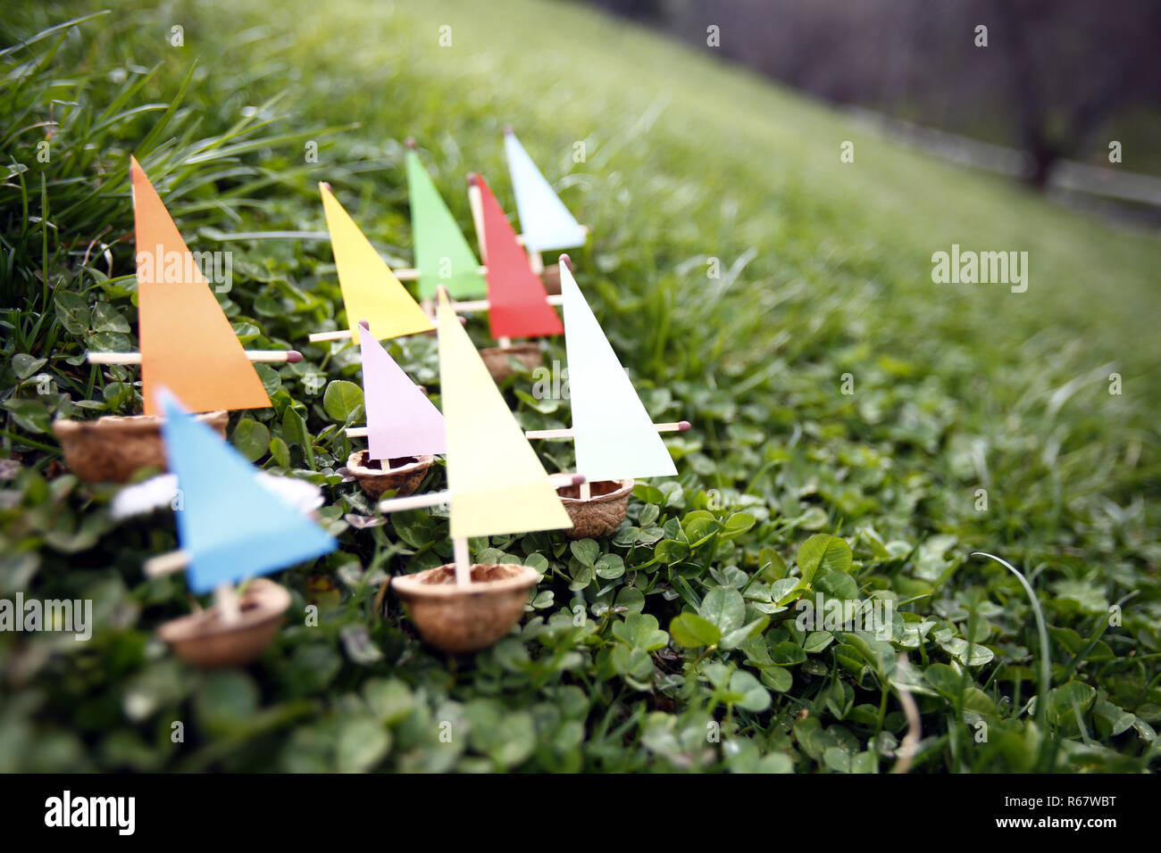 Little decorative ship from nuts Stock Photo