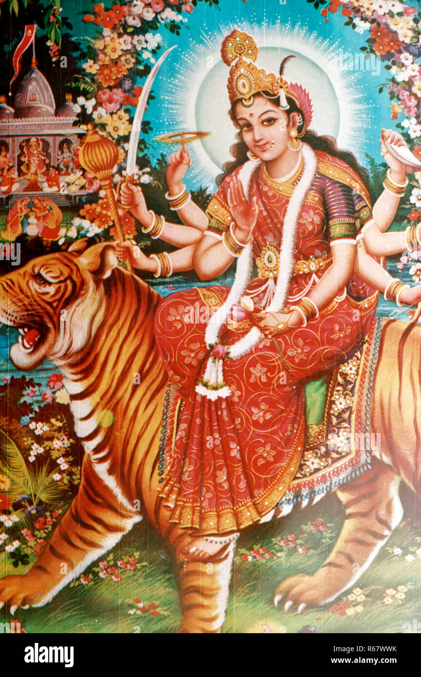 miniature painting of goddess durga, india Stock Photo