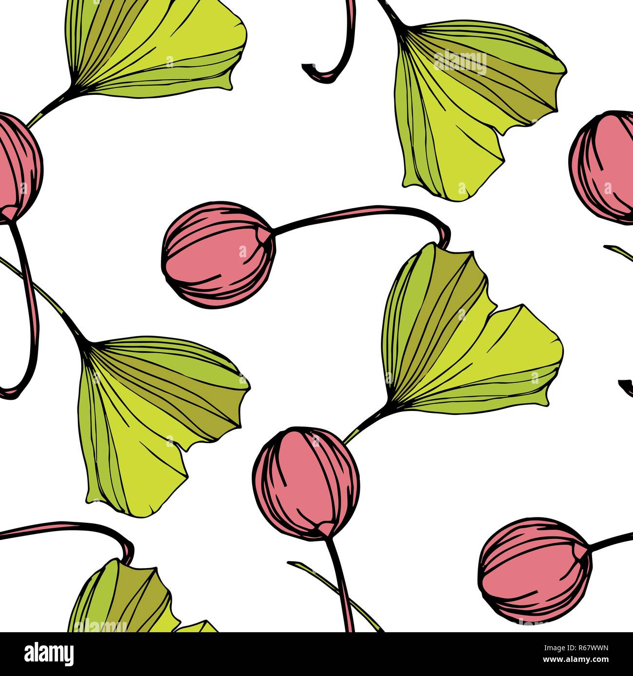 Vector. Green ginkgo leaf. Seamless background pattern. Fabric