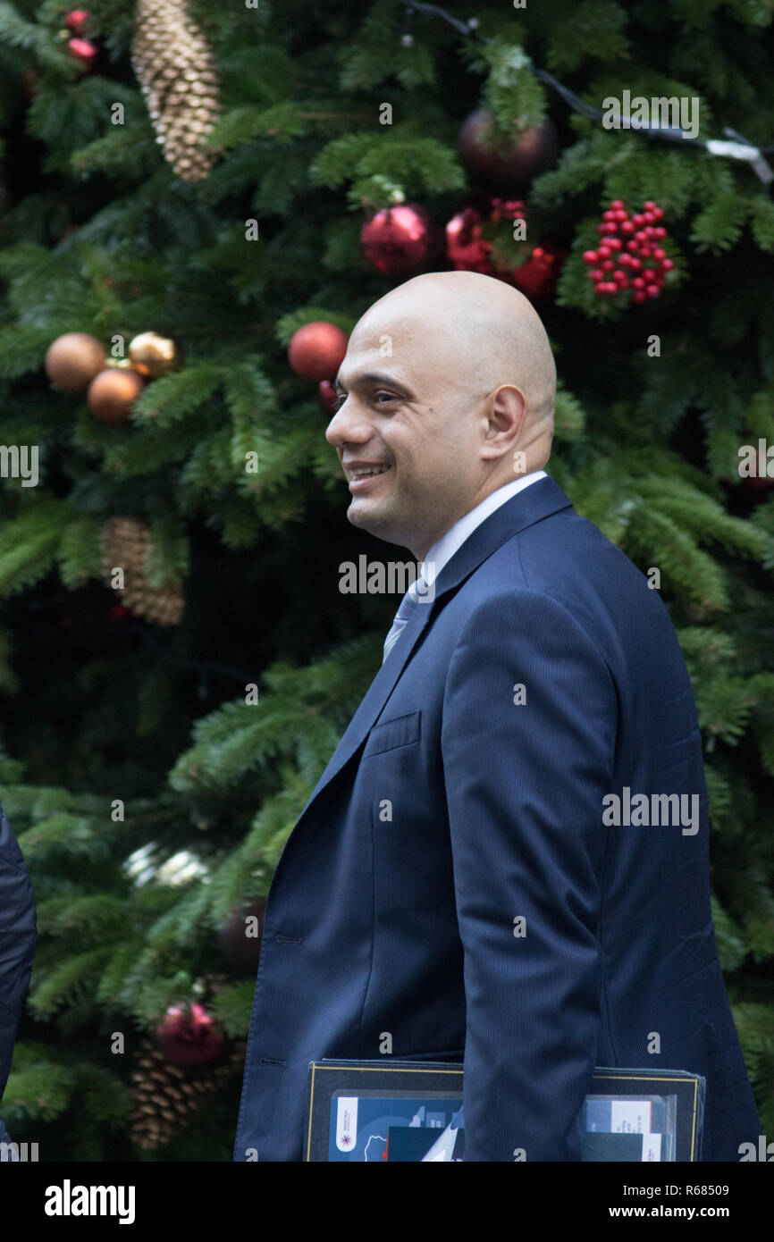 London UK. 4th December 2018. Sajid Javid Secretary of State for the Home Department  leaves Downing Street after the cabinet meeting Credit: amer ghazzal/Alamy Live News Stock Photo