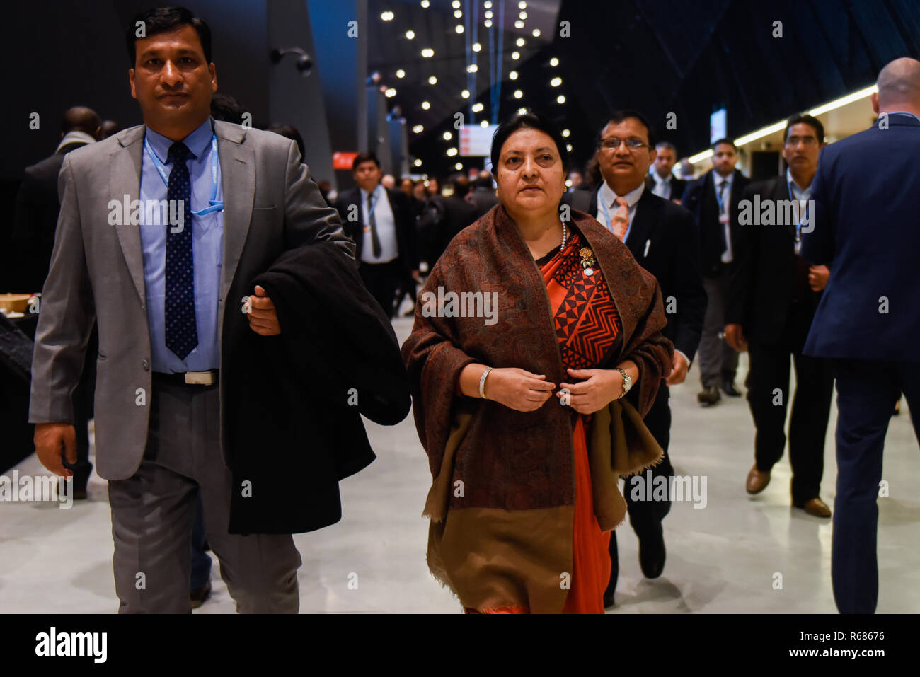 Katowice, Poland. 4th Dec, 2018. Bidhya Devi Bhandari, President of Nepal seen walking as she exits a plenary session at the COP24 UN Climate Change Conference 2018. Credit: Omar Marques/SOPA Images/ZUMA Wire/Alamy Live News Stock Photo