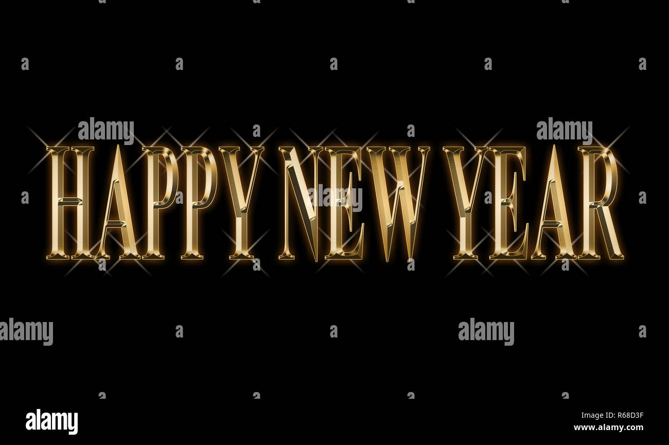 Gold happy new year text on black for background. Stock Photo