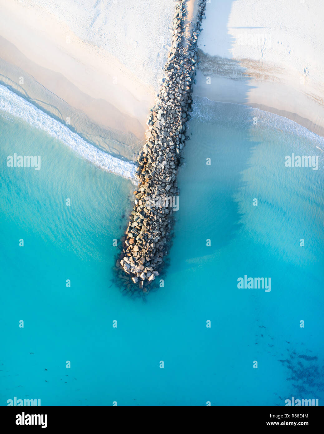 Beautiful aerial view of the ocean, white sand and peaceful landscape Stock Photo
