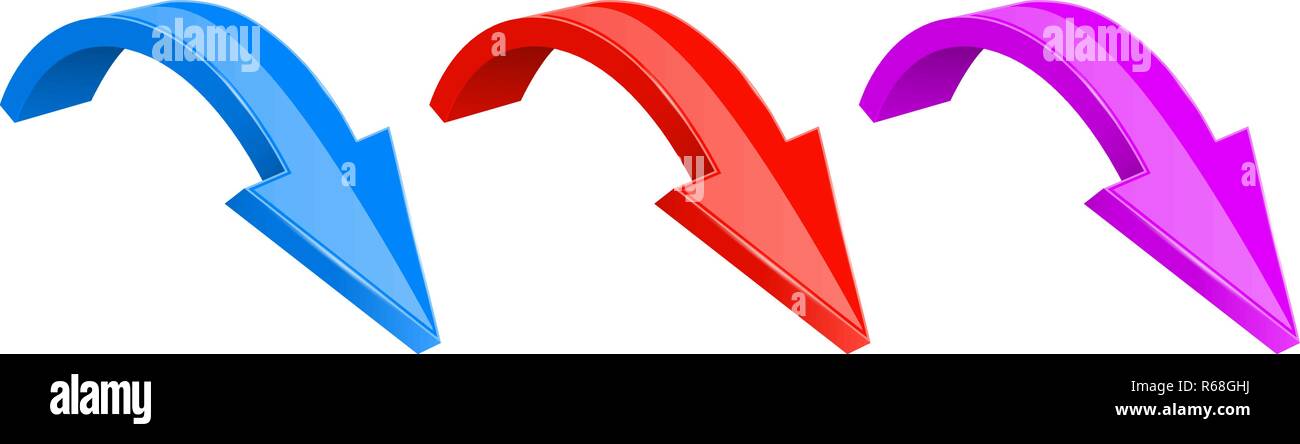 3d colored arrows. Down shiny icons Stock Vector
