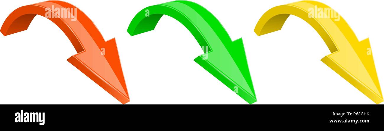3d colored arrows. Down shiny icons Stock Vector