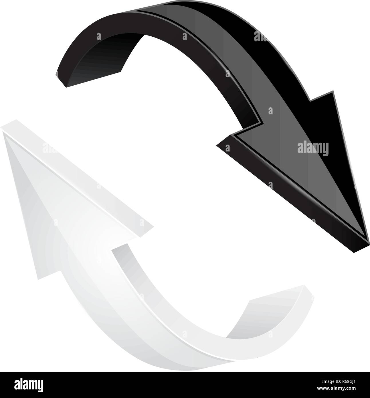Black and white combo arrows. Shiny 3d web icons Stock Vector