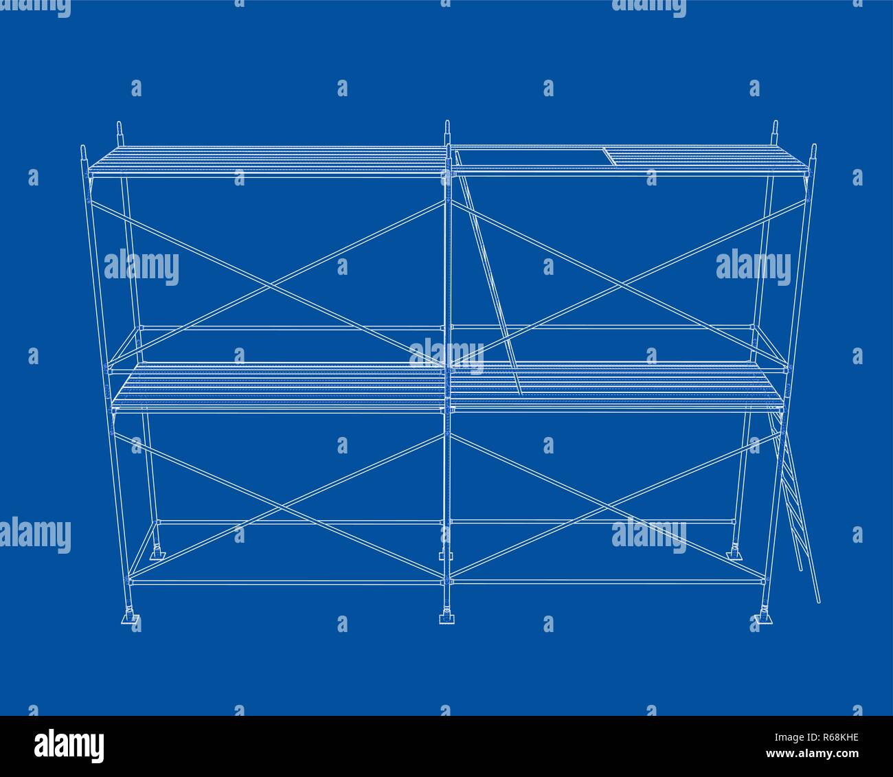 3D outline scaffold. Vector rendering of 3d Stock Vector