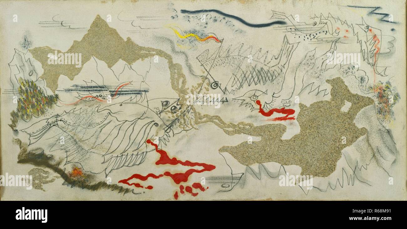 André Masson. (French, 1896-1987). Battle of Fishes. 1926. Sand, gesso,  oil, pencil, and charcoal on canvas, 14 1/4 x 28 3/4" (36.2 x 73 cm).  Purchase Stock Photo - Alamy
