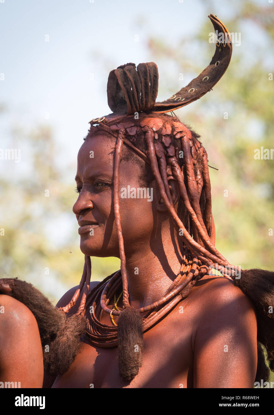 Himba tribe woman, Cunene Province, Oncocua, Angola Stock Photo
