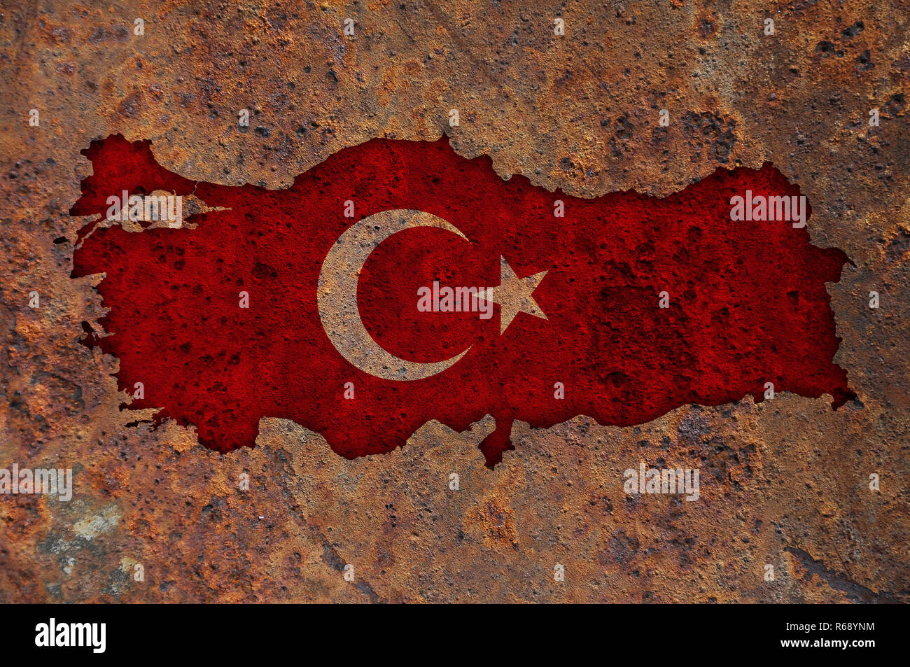 turkey map and banner on rusty metal Stock Photo