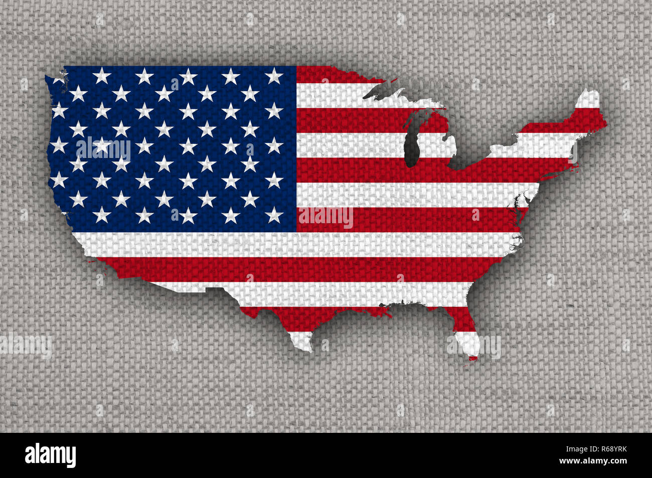 map and flag of the usa on old linen Stock Photo - Alamy