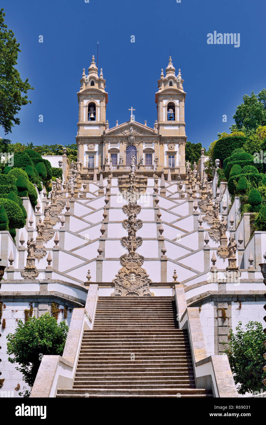 Outdoor staircase of sanctuary Bom Jesus do Monte in Braga Stock Photo